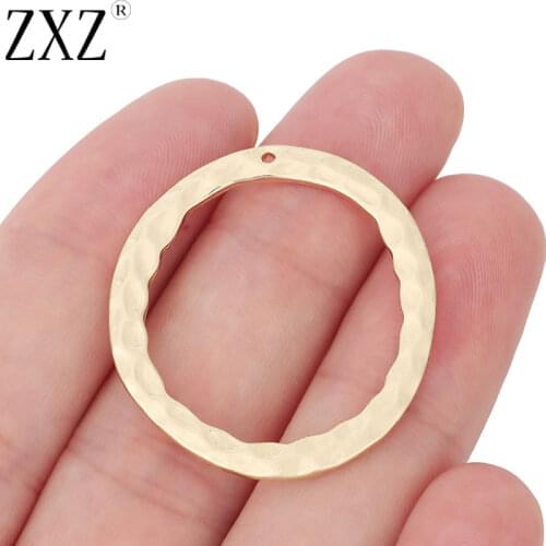 ZXZ 10pcs Gold Tone Hammered Hollow Open Circle Ring Charms for DIY Jewelry Making Findings