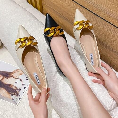 Korean Metal chain ballet flats woman comfy slip on loafers sneakers women shoes shallow pointed toe moccasins plus size 40/41