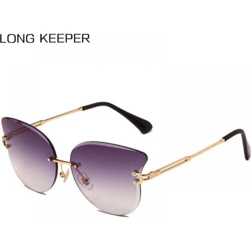 Rimless Cat Eye Sunglasses Luxury Brand Design Women Alloy Sun Glasses Ladies Fashion Gradient Lens Eyewear oculos gafas de sol