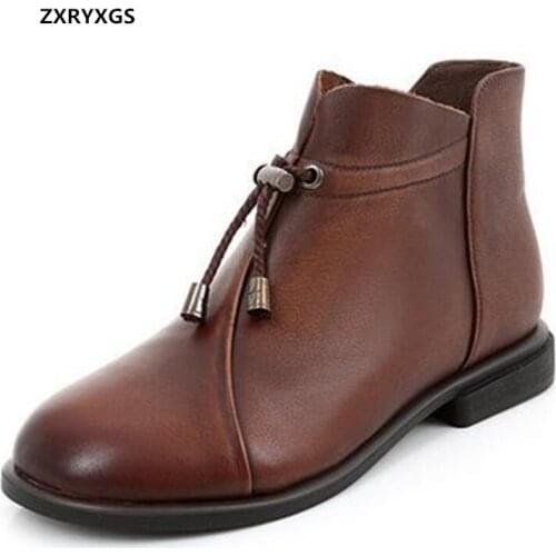 New Top Cowhide Elegant Fashion Autumn Genuine Leather Boots Womens Boots Soft Sole Comfortable Warm Shoes Winter Cotton Boots