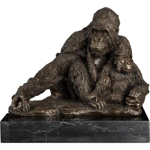 Bronze Gorillas Mother and Child sculpture Orangutans Animal Monkey Statue Figurine Art Children Room Decor