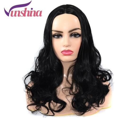 Vunshina Long Synthetic Wig Body Wave Black Natural Looking Cosplay Wigs For Women Middle Part Wavy Fake Hair Heat Resistant