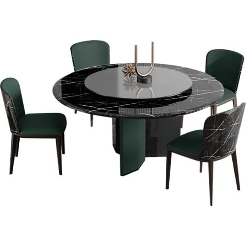 Italian light luxury solid wood round dining table with turntable modern simple dining table chair combination furniture