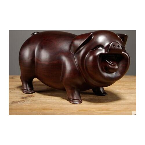 Ebony wood carving pig carving solid wood carving Home safety prosperity Best wishes Decorative Ornaments