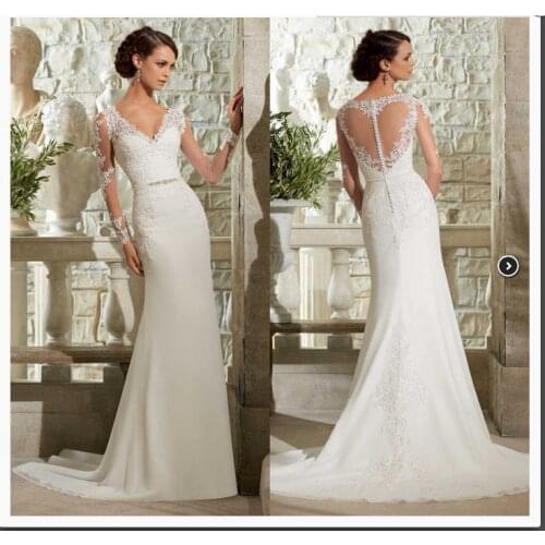 Custom Made Luxurious Croset Bodice Lace Top Quality Mermaid Wedding Dress 2016 long sleeve wedding dresses Heart-shaped back -1