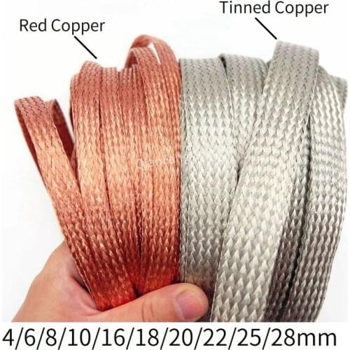 1/2/5M Tinned Plating Copper Braided Sleeve 4 6 8 10 16 18 22 28 mm Expandable Metal Sheath Screening Signal Wire Cable Shielded