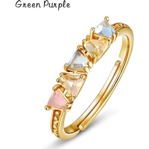 Rings 925 Sterling Silver Jewelry Women Rings Synthetic Rose Quartz Smoky Quartz Blue Topaz Labradorite Adjustable Ring New