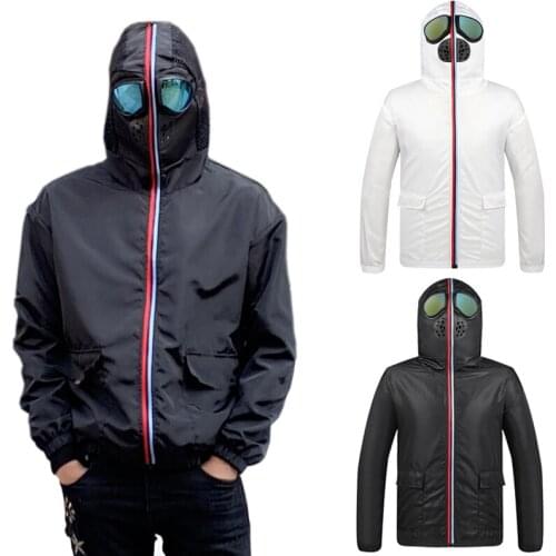 Zip Up Jacket Men Motorcycle Hooded with Glasses Windbreaker Women Jackets Big Size 4XL Thin Summer Spring Autumn Korean Clothes