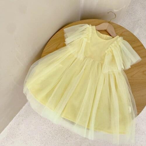Summer Dress New Sleeveless Solid Color Mesh Yarn Princess Dress Children Clothes Sweet Birthday Party Girls Dress