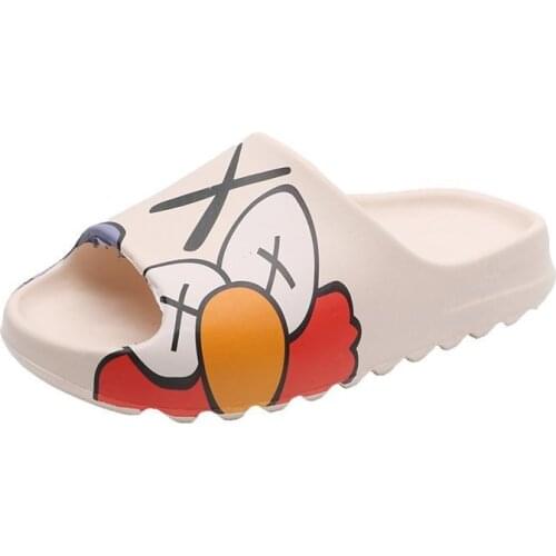 Summer 2021 Cartoon Man Slippers Indoor Thick Bottom Fashion Couple Sandals Black Beige Casual Anti Slip Bathroom Male Slippers