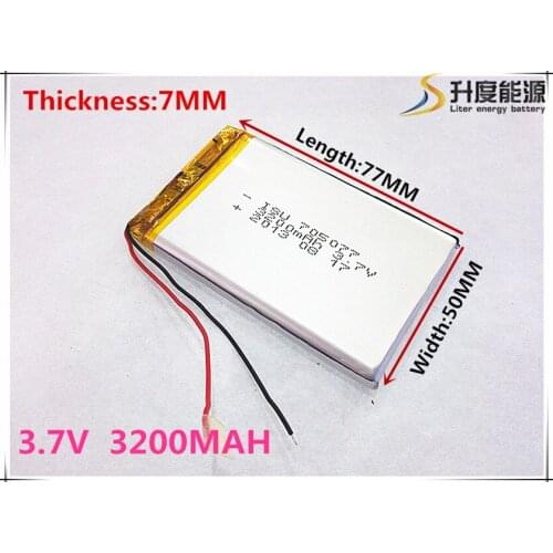 Li-po Polymer battery 3200mah 3.7V 705077 smart home MP3 speakers Li-ion battery for dvr,GPS,mp3,mp4,cell phone,speaker