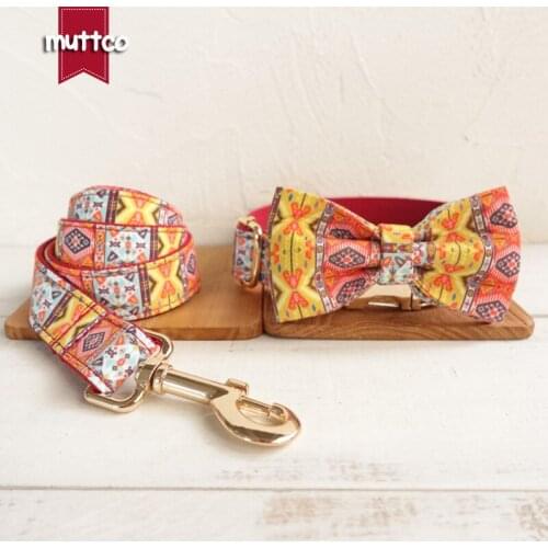 MUTTCO retailing fashion handmade stubborn collar THE RED BOHEMIAN dog collar leash with bow tie 5 sizes UDC055J