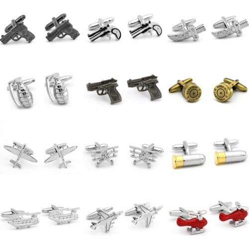 Mens French Shirt Military Series Pistol Bullet Plane Fire Extinguisher Cufflinks Wholesale And Retail