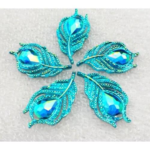 New 10pcs 20*38mm Cute Silver Bling AB Leaf Flatback button Cabochon Appliques/Wedding Decoration Craft