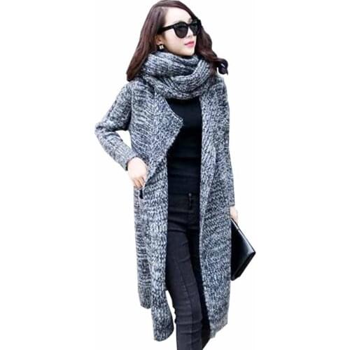New Large size Knit Cardigan Jackets Sweaters Women Autumn Winter Scarf Thicken Female Loose Casual Long sleeve Sweaters G385