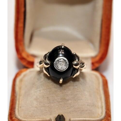 ANTIQUE ORIGINAL VICTORIAN 14K GOLD NATURAL DIAMOND AND ONYX DECORATED RING
