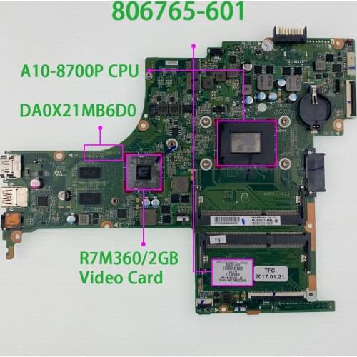 Genuine 806765-601 806765-001 806765-501 w R7M360/2GB w A10-8700P CPU Laptop Motherboard for HP 14-ab154la 14-ab NoteBook PC