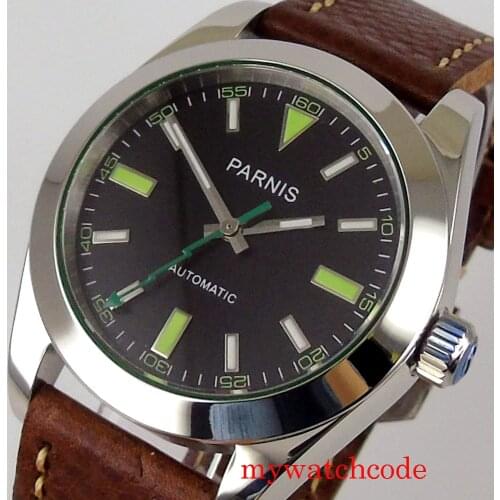 Parnis 40mm MIYOTA 8215 Automatic Men Watches Polished Bezel Sapphire Glass Leather Strap Luminous Marks