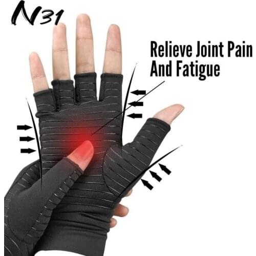 Male Relieve Joint Pain Antibacterial Deodorant Rehabilitation Mittens Copper Fiber Pressure Gloves Non-slip Half Finger Glove
