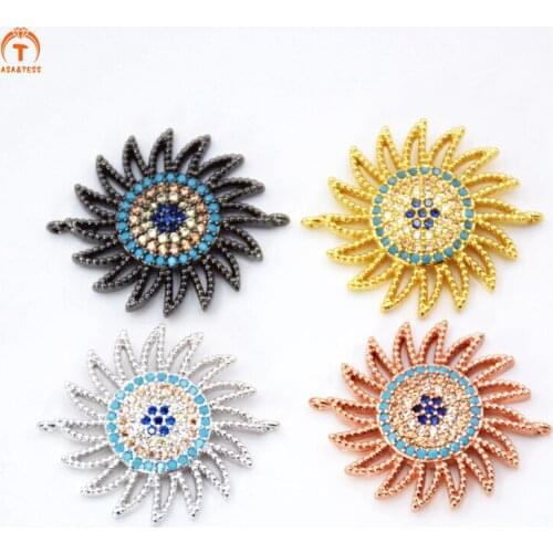 ASA&TESS Metal Copper Micro Pave CZ Sun Flower connector Beads Cubic Zirconia Flower beads For Jewelry Making