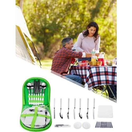Outdoor Picnic Stainless Steel Portable Mini Tableware Set Outdoor Tool Folding Cutlery Set With Spoon Fork Knives For Camping