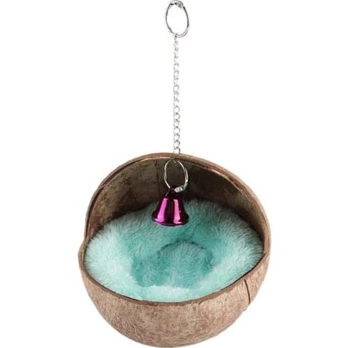 Practical Coconut Shell Bird Nest House Bed with Warm Pad for Parrot Parakeet Hamster Rat Mice Chinchilla Cage Toy Nesting Box