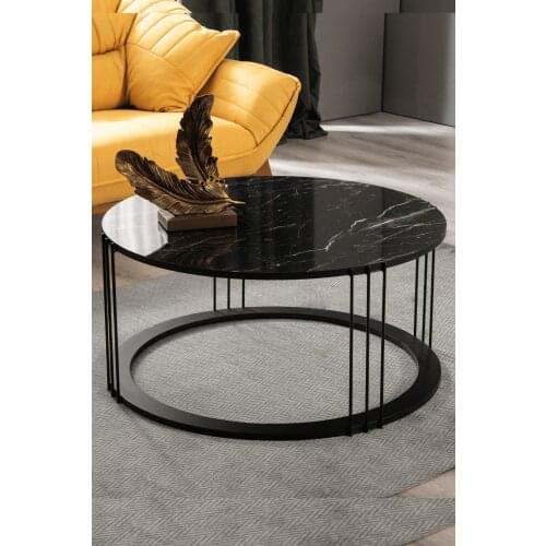 Roman Black Metal Pedestal, Marble Pattern Mdf'li Medium coffee table coffee tables table basse furniture living room table