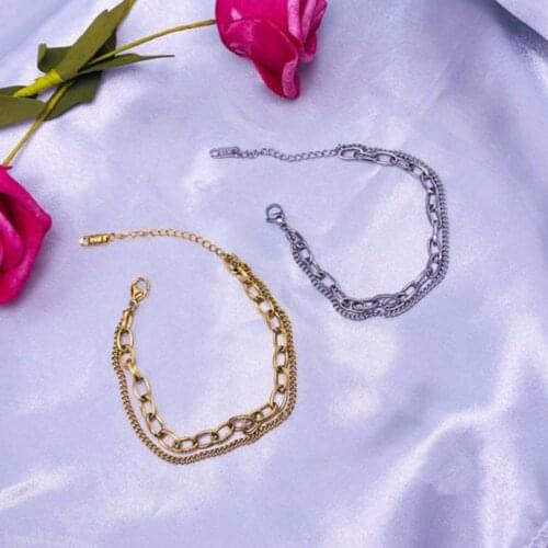 316L Stainless Steel Geometry Thick Double Layer Chain Bracelets For Women Fashion Trend Fine Jewelry Birthday Party Gift SAB479