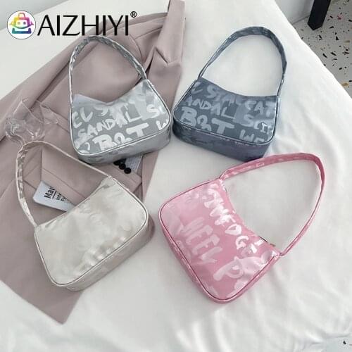 Vintage Women Letters Printing Shoulder Underarm Bag Ladies Casual Small Purse Handbags