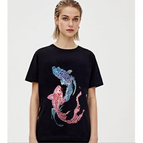 Women Summer Diamond stone Casual loose design Streetwear Womens Tshirts Casual Top Hot drill