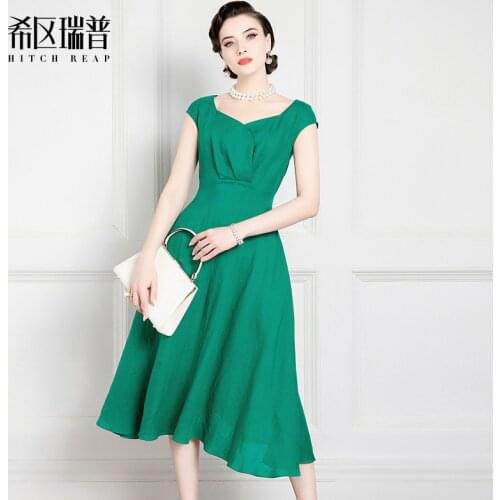 High End French Retro Dress WomenS Summer New Hepburn Linen Temperament Swing Umbrella Skirt