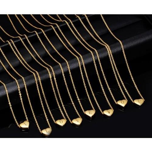 1PC Gold Color 304 Stainless Steel Necklace Letter Heart Pendants Chains Necklace Fashion Jewelry for Women Birthday Gift 45cm