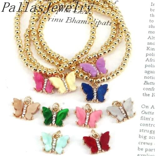 10Pcs Hot sale Colorful Acrylic butterfly shape charm bracelet,high quality plating gold beaded charm bracelet jewelry