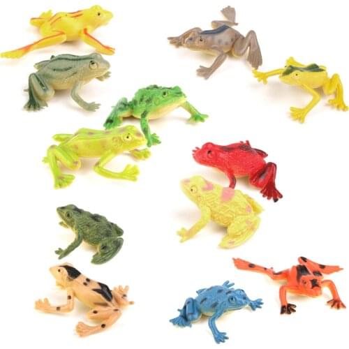 12PCS Plastic Kids Toy Colorful Small Frog Figures Simulation Decoration for Children to Close Contact w/ the Nature Animals