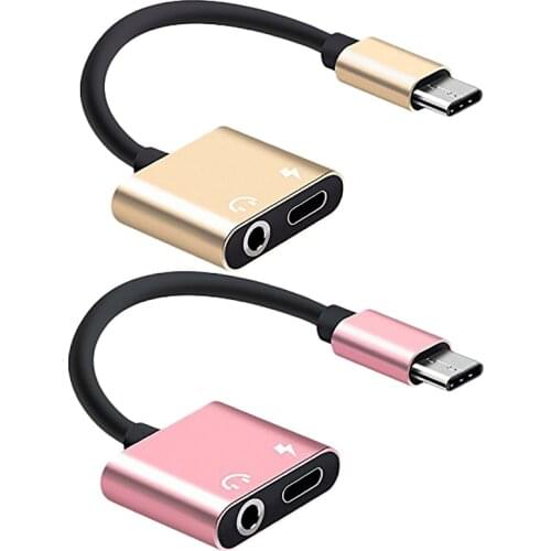 2 Pcs 2 in 1 Type-C to 3.5Mm Headphone Jack Adaptor/Connector Charger, Earphone Aux Audio and Charge Adaptor - Gold & Rose Gold
