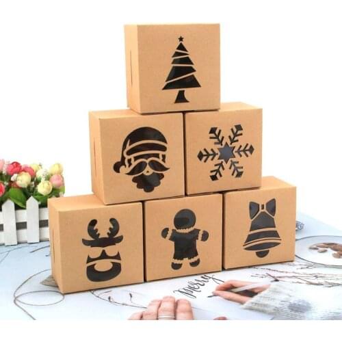 5pcs Kraft Paper Christmas Packaging PVC Gift Box Party Favor Holders Candy Dragee Box Cookie Boxes with Snowman Santa Claus