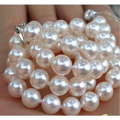 925 silver real natural big Genuine natural seawater pearl necklace 9-10mm white circle very light flawless