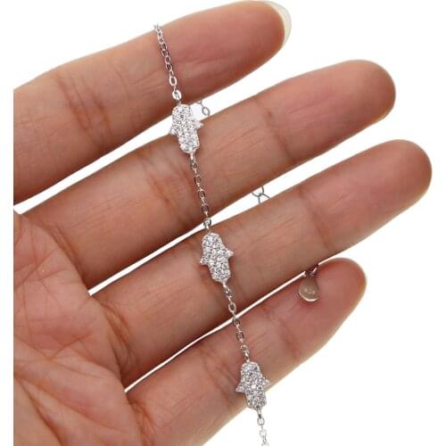 Charm Bracelet AAA Sparking Pave tiny cute Hamsa hand Girl Women best Gift real 100% 925 Sterling Fatimas fashion Bracelet