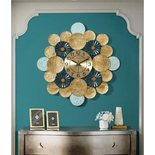 American Luxury Wrought Iron Wall Clock Wall Sticker Decoration Home Livingroom Wall Hanging Crafts Hotel Mute Clock Wall Murals