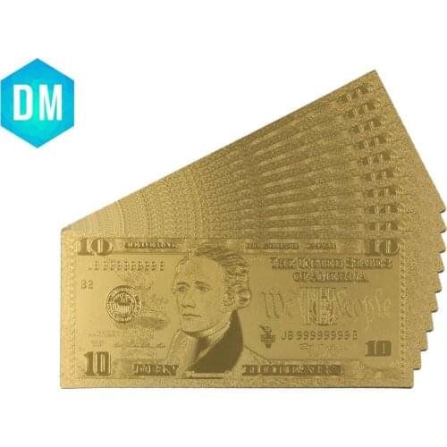 US 10 Dollars Gold Plated Banknotes Bill 24k Gold Foil Banknotes Collection American Currency Paper Money Gold Gifts