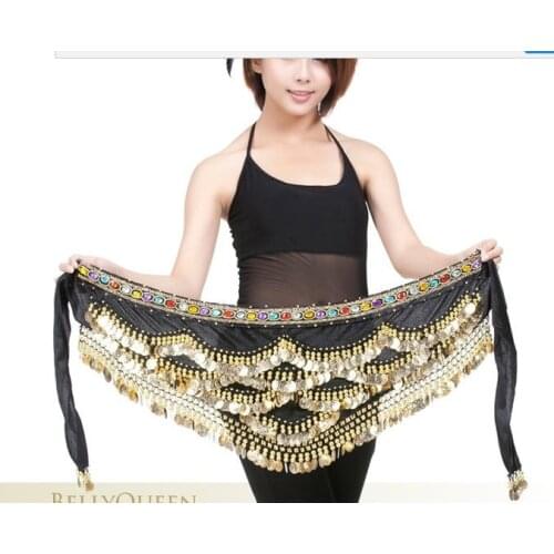 Free shipping 360g/pcs Belly dance waist chain wipes fanon new 328 gold coins coloured rhinestone Nile waist chain
