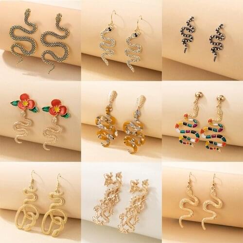 Docona Gothic Snake Animal Drop Dangle Earrings for Women Colorful Crystal Stone Resin Acrylic Metal Female Party Jewelry серьги