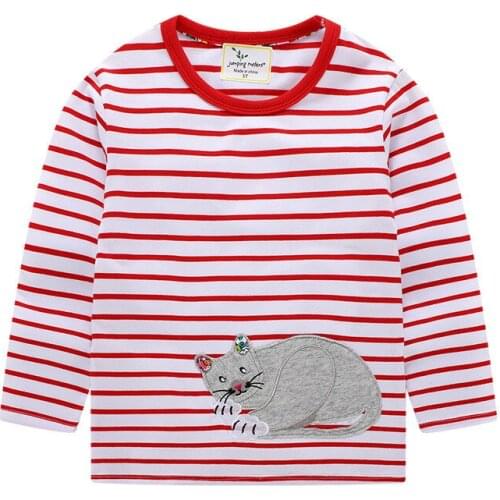Jumping meters New Autumn Spring Cotton T shirts For Girls Clothes Stripe Animals Applique Tee Underwear Girls T shirts Clothing