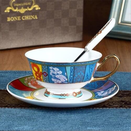 Ceramic Coffware Set Cups & Saucers Tea Milk Coffee Mugs With Spoon Kitchen Drinking Utensils Wedding Gifts Presents 200ML