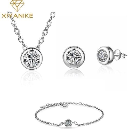 XIYANIKE 925 Sterling Silver Round Zircon Jewelry Sets For Women Fashion Minimalist Style Gifts Accessories Customized VE+VN+VB