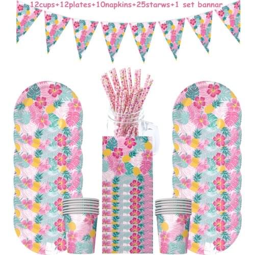 Girl Birthday Party Pink Flower Disposable Tableware Set Plate Cup Banner Kids Summer Baby Shower 1st First Party Decor Supplies