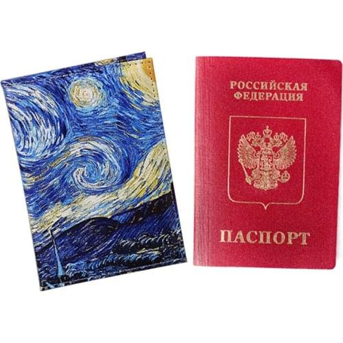 Fashion Art Van Gogh Starry Sky Passport Cover Classical Travel Women Passport Holder Desinger ID Passport Case