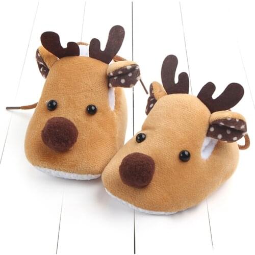 Baby Toddler Shoes Christmas Cute Cotton Reindeer Autumn Winter Warm Cotton Fawn Baby Soft Bottom Shoes Gift Child Warmer Shoes