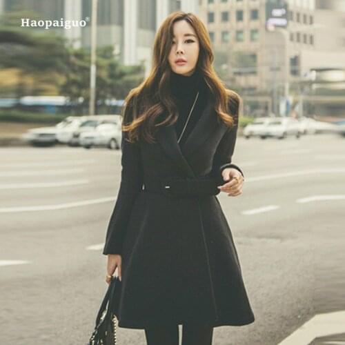 Women Autumn Winter Fashion Coats 2018 Elegant Full Sleeve Turn-down Collar Woollen Casual Long Coat A-line Ladies Outwear Coats
