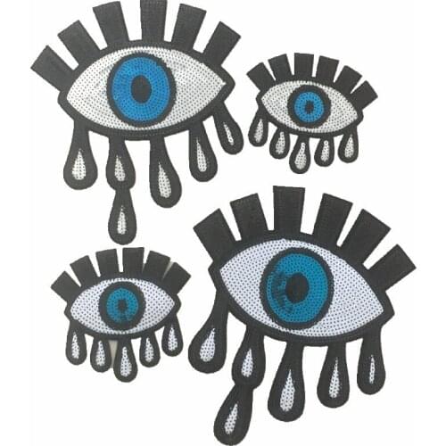 2 Pieces/set Blue Eye Sequins Patches Iron On Patch For Clothes Bags DIY Sewing Accessories Eyeball Sequined Patch Stickers